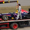 Mark Webber's car towed away after stopping on track