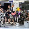 Red Bull Racing RB11 being prepared in the pit garage