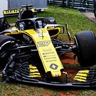 The damaged Renault Sport F1 Team RS18 of Nico Hulkenberg