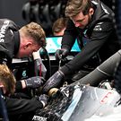 Mercedes AMG F1 mechanics work on the Mercedes AMG F1 W11